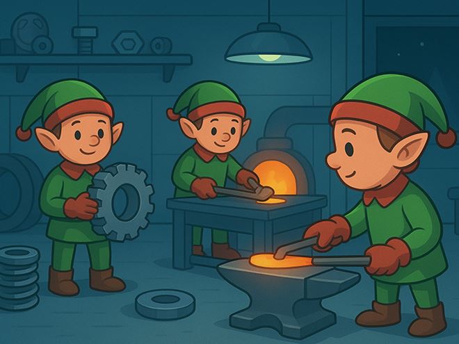 Elves working in santa's workshop